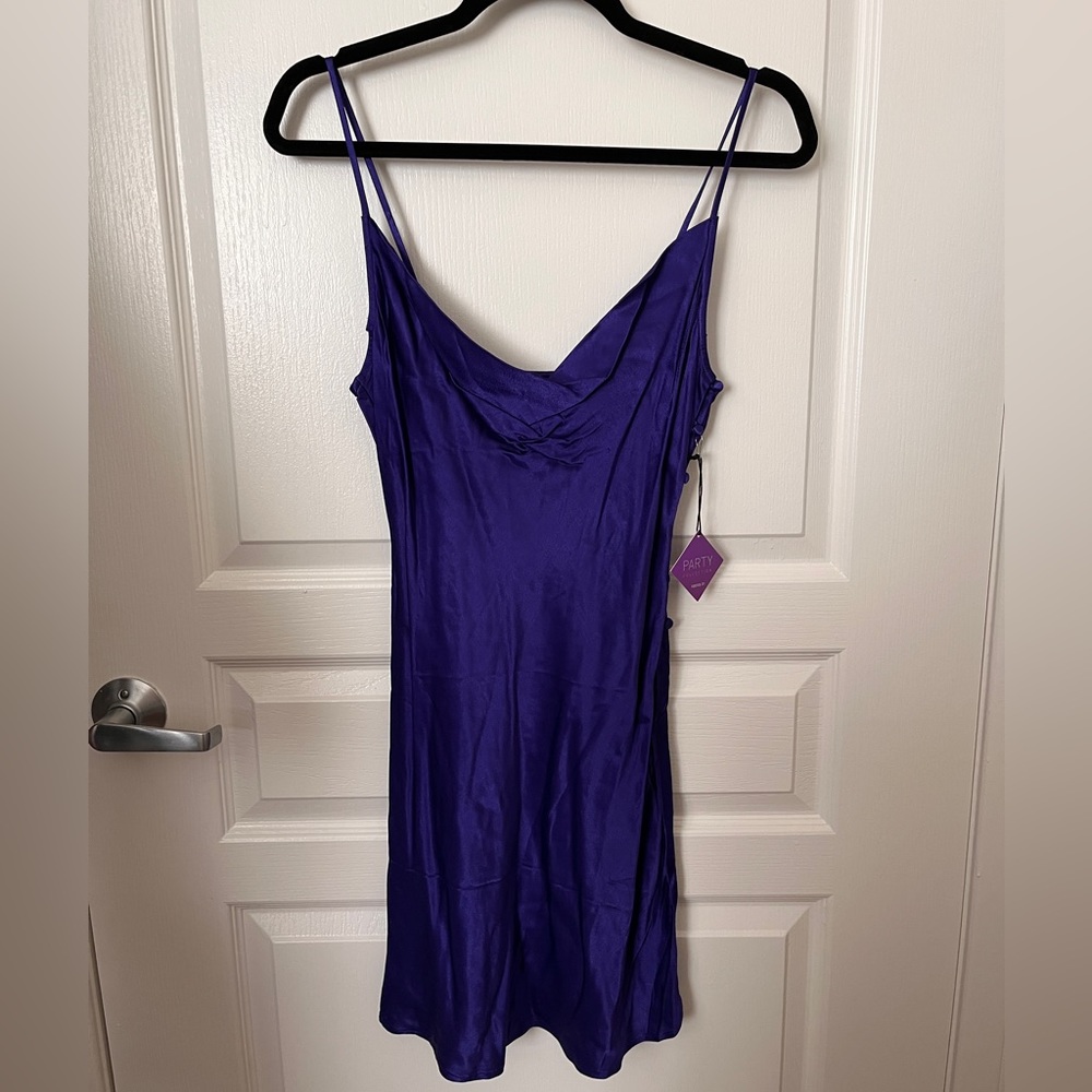 Satin Royal Blue Sexy Cowl-Neck Mini Dress - MIDNIGHTS ERA